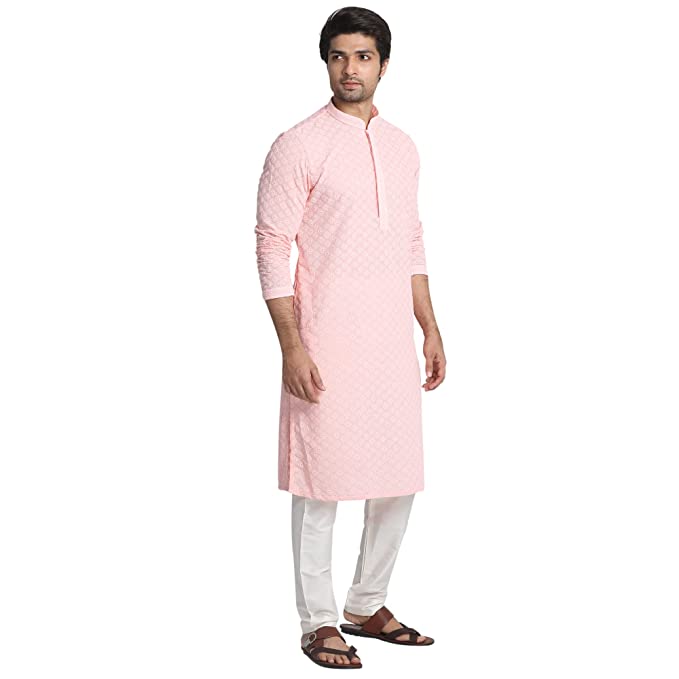 Manyavar SelfDesign Chikankari Knee Long Kurta and Churidar Set For Men - Image 3