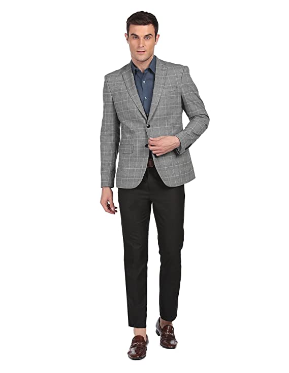 Arrow Men Grey Tailored Fit Check Formal Blazer - Image 3