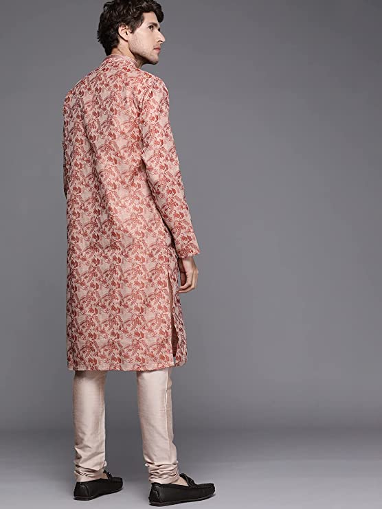 Manyavar Kurta Set for Men, Full Sleeves Mandarin Collar Ethnic Kurta Set for Engagement, Wedding, Party Printed - Image 3