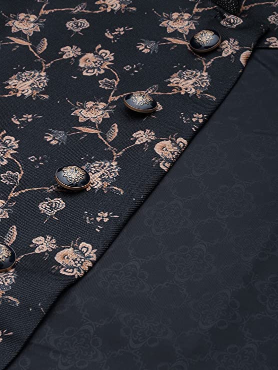 Manyavar Mens Jacket, Nehru Jacket for Men, Ethnic Jacket For Festival, Wedding, Party, Sleevless Jacket Blue - Image 3