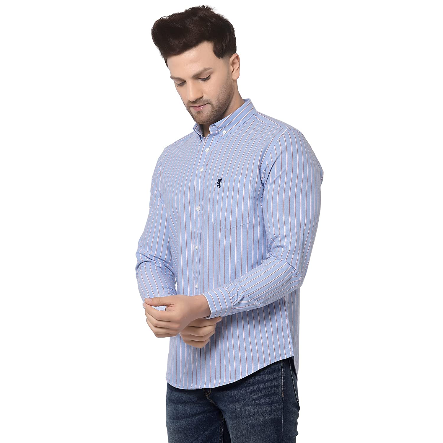Red Tape Men Sky Blue Striped Shirt - Image 2